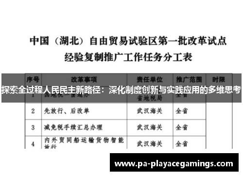 探索全过程人民民主新路径：深化制度创新与实践应用的多维思考